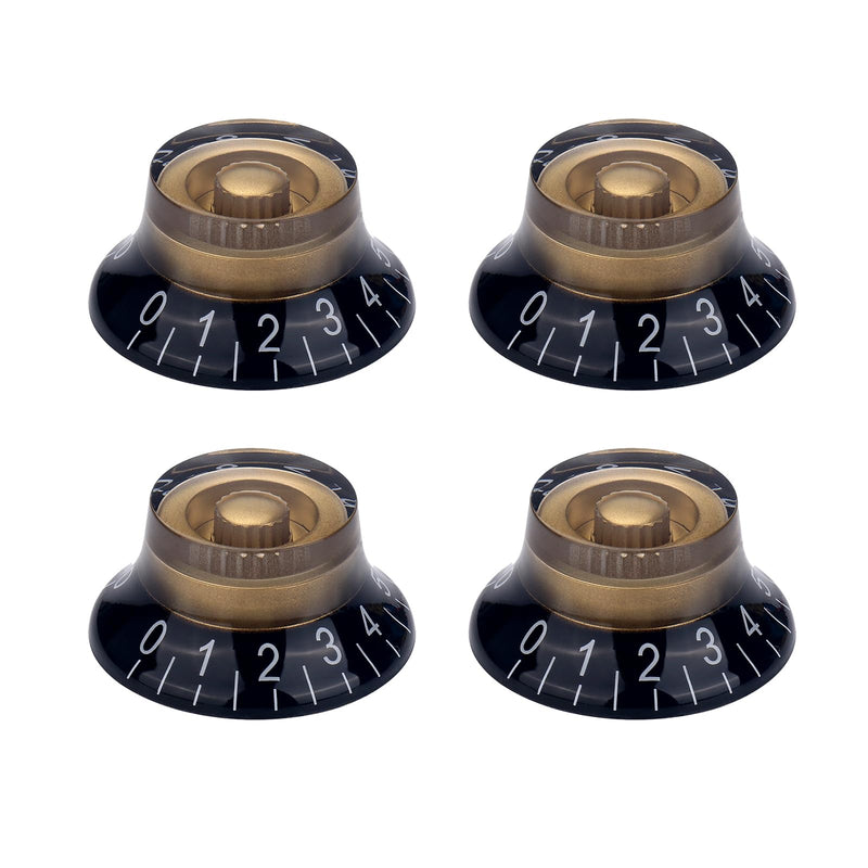 4pcs Bell Top Hat Guitar Knobs Black Gold Guitar Speed Control Volume Tone Knob for Tele Les Paul Style Guitar Bass Accessories (Hat Style)