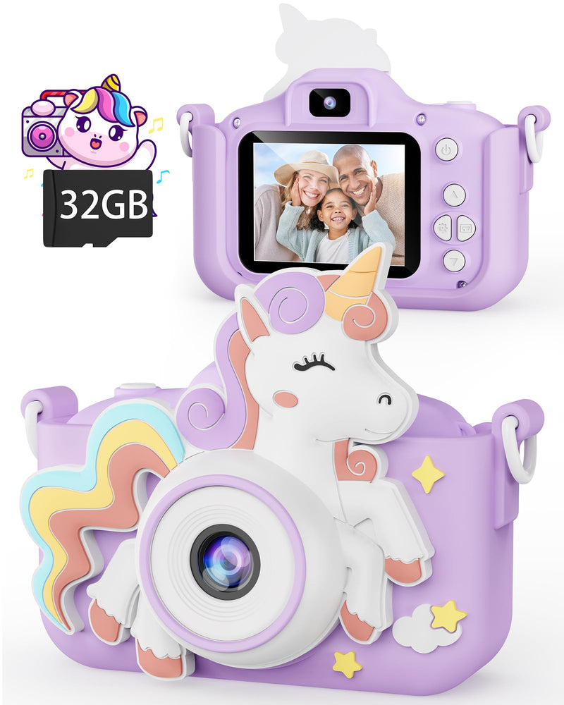 Kikapabi Kids Camera Toys Selfie Digital Camera for Kids Age 3-10 Video Camera with 32G SD Card Christmas Birthday Gifts for Girls (Purple) Purple