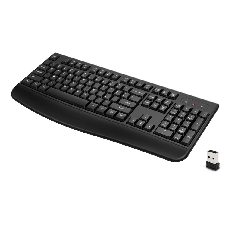 [AUSTRALIA] - Wireless Keyboard, 2.4G Full-Sized Ergonomic Wireless Computer Keyboard with Wrist Rest for Windows, Mac OS Laptop/PC/Desktop/Notebook(Black) Black 