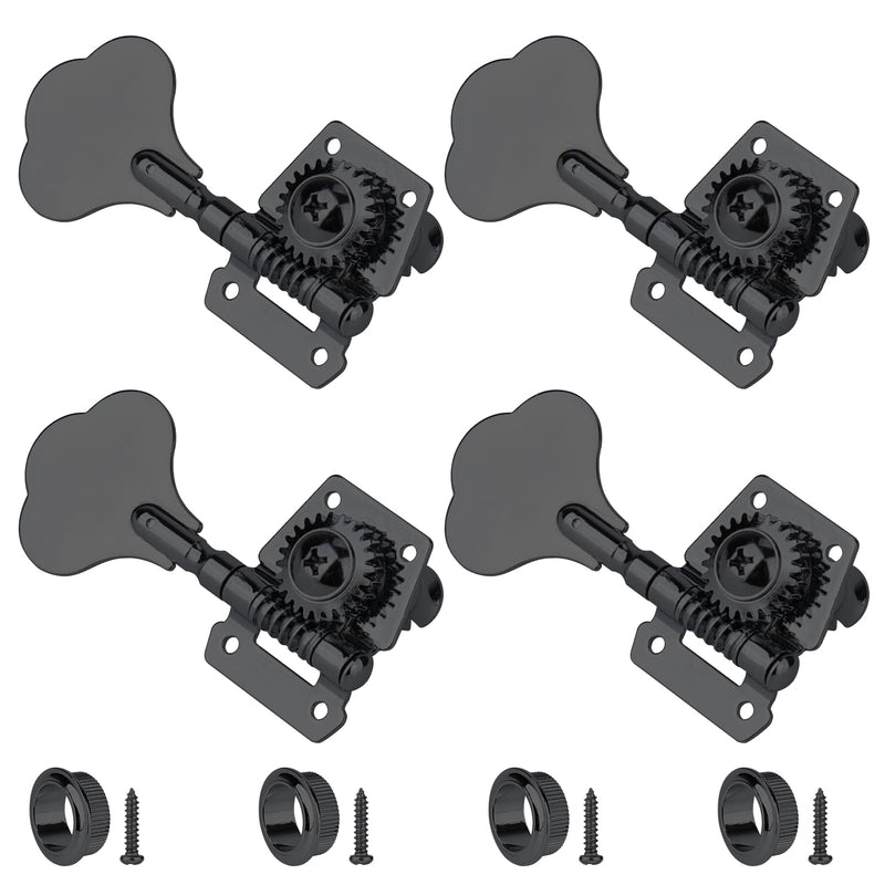 4R Machine Head Bass Tuning Pegs, 4-in-Line Open Gear Tuning Keys, Right Hand, for Jazz & Precision Bass Replacement, Black
