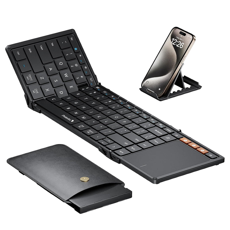 ProtoArc Foldable Keyboard with Touchpad, XK01 TP Folding Portable Keyboard, Full Size Keys, Large Trackpad Bluetooth Travel Keyboard for iPad, iPhone, Laptop PC Tablets -Black Black