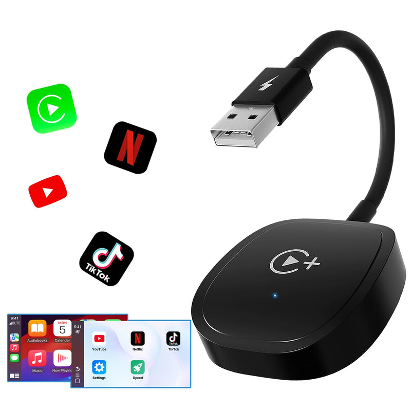 Wireless CarPlay Adapter, CarPlay Wireless Adapter Supports Netflix, YouTube, and Tiktok Stream Media Play, for OEM Wired CarPlay to Wireless Dongle, Fits for Cars from 2016 & iOS 10+ Phone