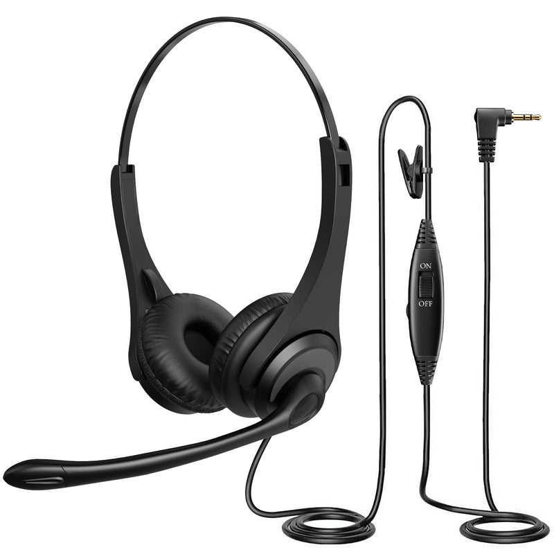 2.5mm Telephone Headset with Noise Canceling Mic & Volume Controls, Office Phone Headset for Call Center Compatible with Panasonic VTech AT&T Uniden RCA Cisco Gigaset etc Cordless Landline Phones Black-Binaural