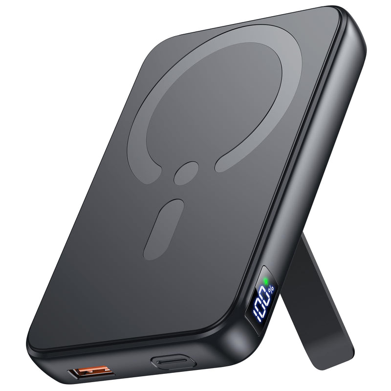 for Magsafe Portable Charger, 12000mAh Wireless Magnetic Power Bank with Stand and USB C in/Out Fast Charging, for Magsafe Battery Pack Compatible with iPhone 15/14/13/12 Pro/Pro Max Series-Black Black