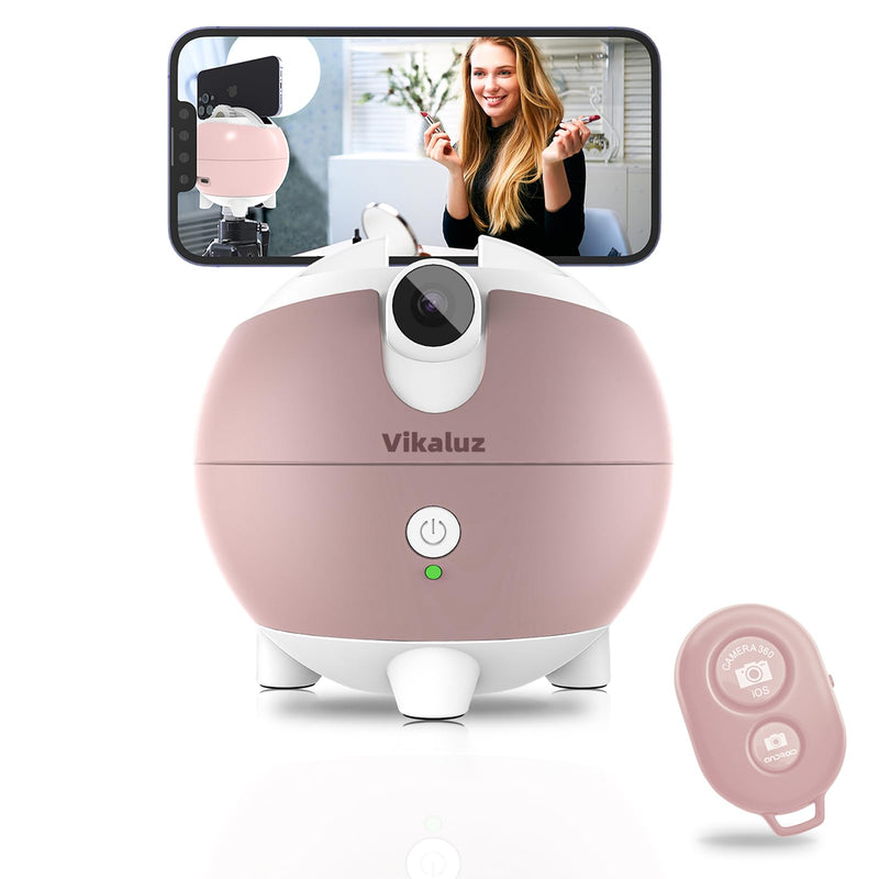 Auto Tracking Phone Holder, Auto Face Tracking Tripod, 360° Rotation Face Body Phone Tracking Tripod, AI-Powered Face Tracking,No APP Live Vlog Tiktok Video-Pink