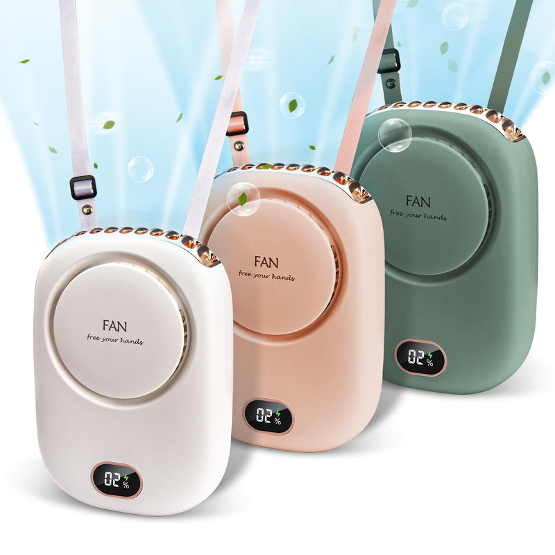 3 Pack Portable Neck Fan, Hanging Neck Fan Hands Free with Adjustable Lanyard and Bracket, USB Rechargeable Bladeless Mini Fans Portable(White+Pink+Green)