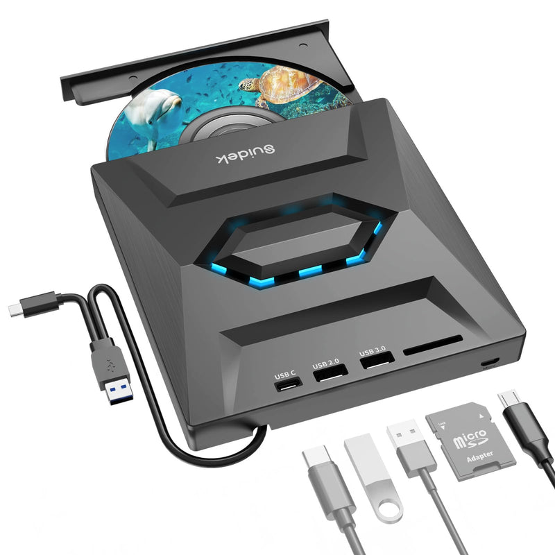 [AUSTRALIA] - SUIDEK External CD DVD Drive for Laptop, USB C Portable CD/DVD +/-RW Burner DVD Player with SD Card Reader USB 3.0 Type C Hub Compatible with Laptop PC Windows Linux Space Black 