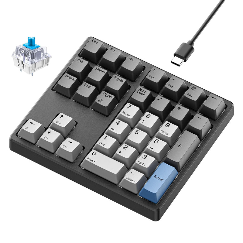 [AUSTRALIA] - Mechanical Number Pad, 34 Key Wired Hot Swappable Keypad, Gateron Switches White Backlit Numpad,USB Numeric Keypad with PBT Keycaps for Laptop, Mac, PC Desktop(Blue Switch) Blue Switch 