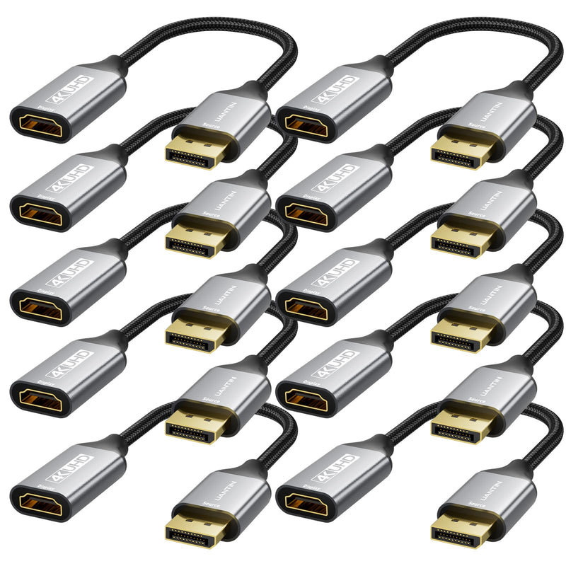 10-Pack Display Port to HDMI 4K Adapter | Braided DP DisplayPort Male to HDMI Female Uni-Directional Converter for PC Dell HP AMD NVIDIA Laptop HDTV Monitor and Other Passive 10 Pack