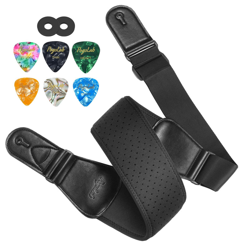 Guitar Strap for Electric Guitar & Bass, Wide Bass Strap Padded Guitar Straps with Adjustable Length 44-54 inches,Pick Holder,Strap Locks & Picks