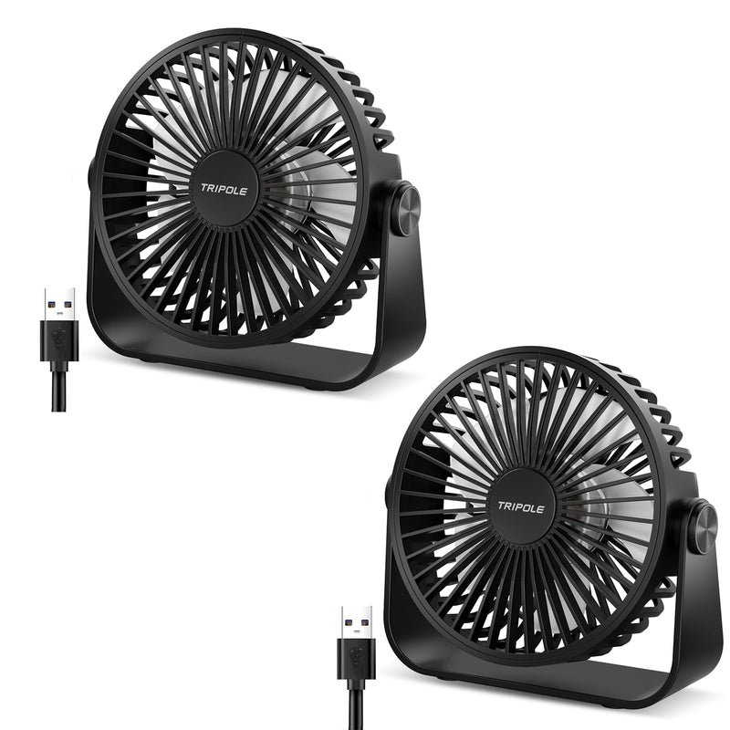 [AUSTRALIA] - TriPole USB Desk Fan 4.5 Inches Portable Mini Fan Powerful 3 Speeds Wind Personal Desktop Fan with 360° Head Rotation for Home Office Car Indoor Outdoor 2 Pack Black Black + Black 