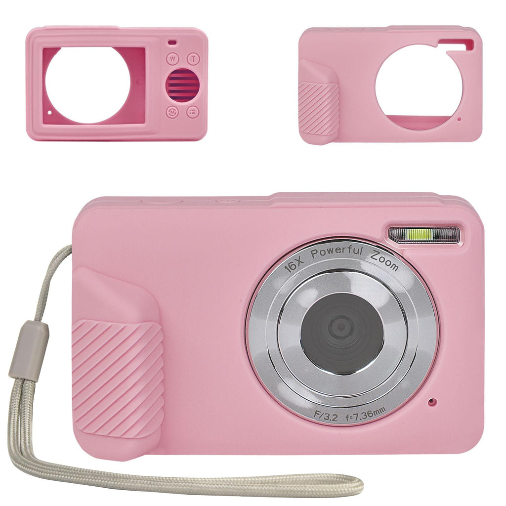 Digital Camera Silicone Case Compatible with CAMKORY/for Lecran/for VAHOIALD/for AiTechny FHD 1080P Kids Camera, Soft Lightweight Protective Sleeve Cover for Point and Shoot Cameras - Pink