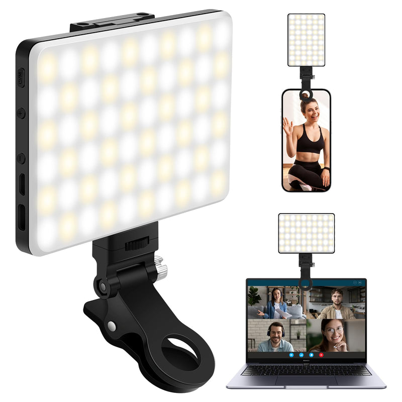 [AUSTRALIA] - Selfie Light with Front & Back Clip, Eagerey 60 LED Portable Phone Light, Rechargeable Fill Light for TikTok Tablet/Laptop, iPad, Conference Vlog Video, 3 Light Modes, CRI 95+ Clip on Light 