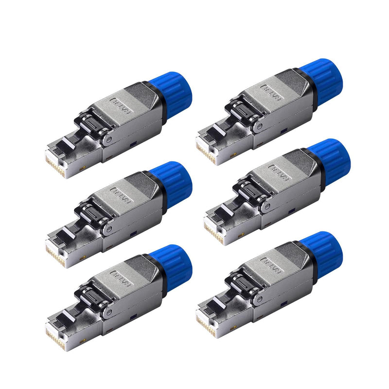 Cat8 Toolless Shielded RJ45 Connectors 6-Pack | Zinc Alloy Reusable Ethernet Plugs, 40Gbps 2000MHz PoE+, Fits 22–24 AWG Cat8 Cat7 Cat6a LAN Cables connector 6-pack