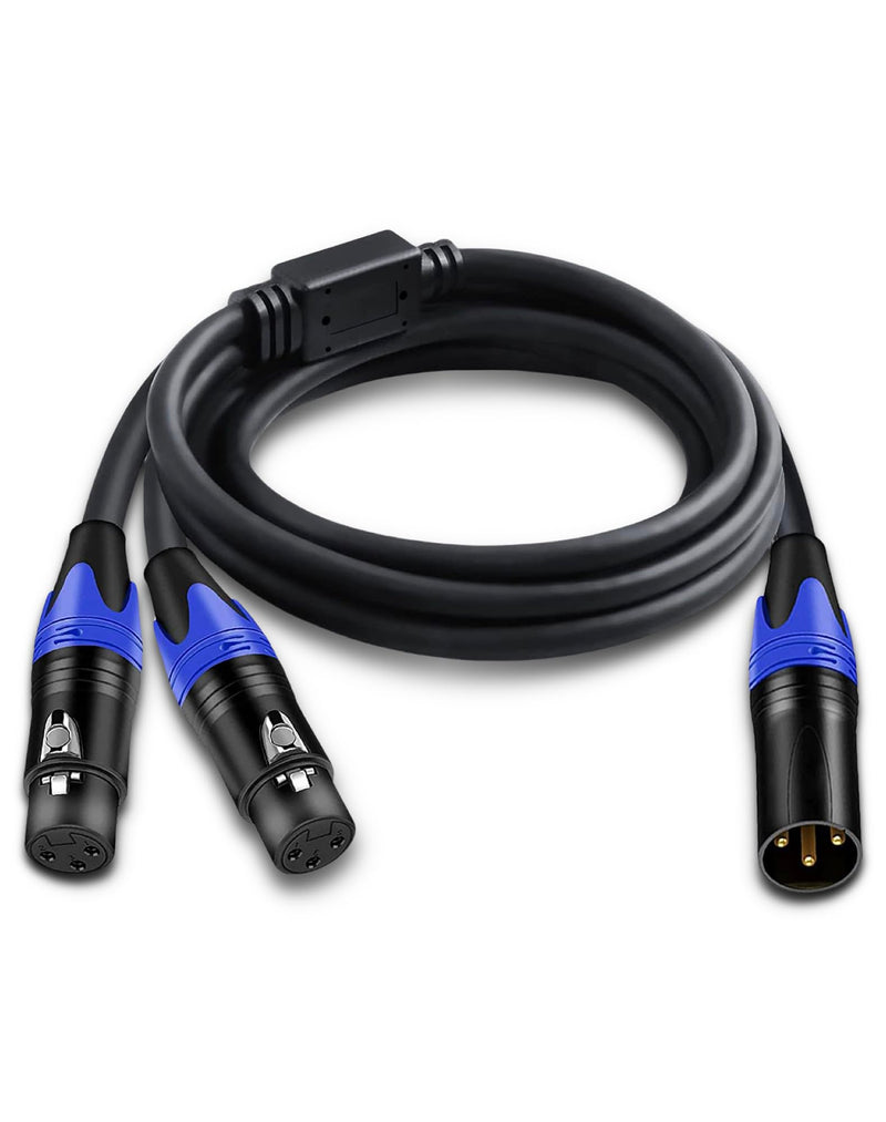 Balanced XLR Y Splitter Cable, XLR Microphone Cable, Male to 2 Female XLR Splitter, 3-Pin XLR Plugs to Dual XLR Jack Adaptor Cord, 1 foot, Blue
