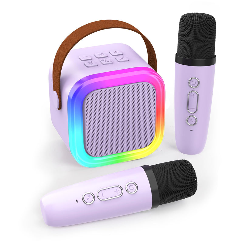 Mini Karaoke Machine for Kids Adults, Portable Bluetooth Speaker with 2 Wireless Microphones,Toys Birthday Gifts for Girls Ages 4, 5, 6, 7, 8,9,10,11,12+ Family Home Party (Purple) Purple 2 Mics
