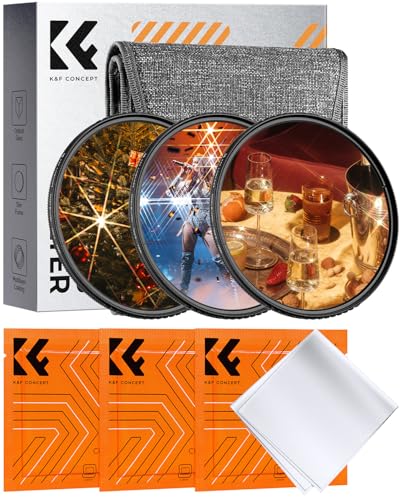 K&F CONCEPT 82mm Star Filters Kit 3pcs 4+6+8 Points Starburst Filters Set