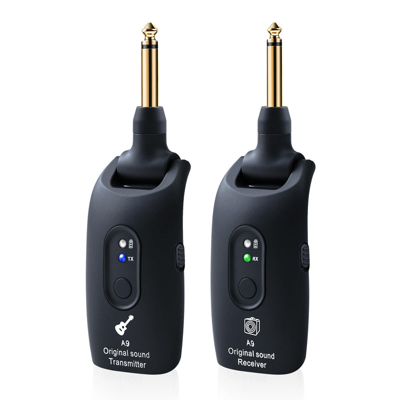 [AUSTRALIA] - A9 Wireless Guitar System - 2.4GHz Guitar Accessories Transmitter Receiver, 24-bit 48KHz Audio, 100ft Range, No Latency, 4-Hour Rechargeable Battery, for Electric Bass (Black(1TX+1RX)) Black 