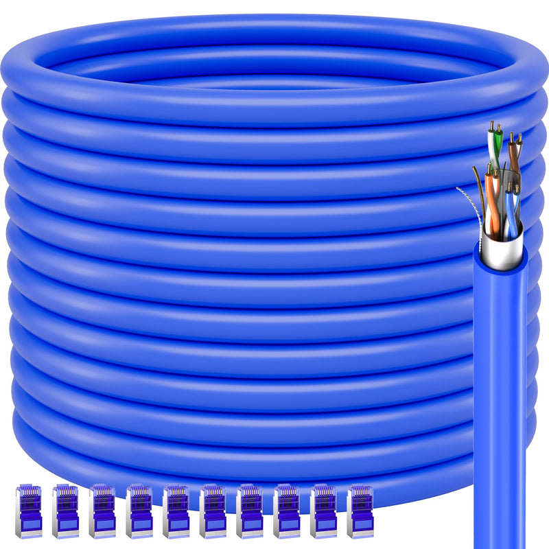 Soibke Cat6 Outdoor Ethernet Cable 200ft(10 RJ45), Shielded Cat 6 Cable FTP | 23AWG Ethernet Cable Cat 6 FTP, Heavy Duty Cat6 Cable Bulk, Waterproof, Direct Burial, UV Resistant, LAN Internet, for Router Blue