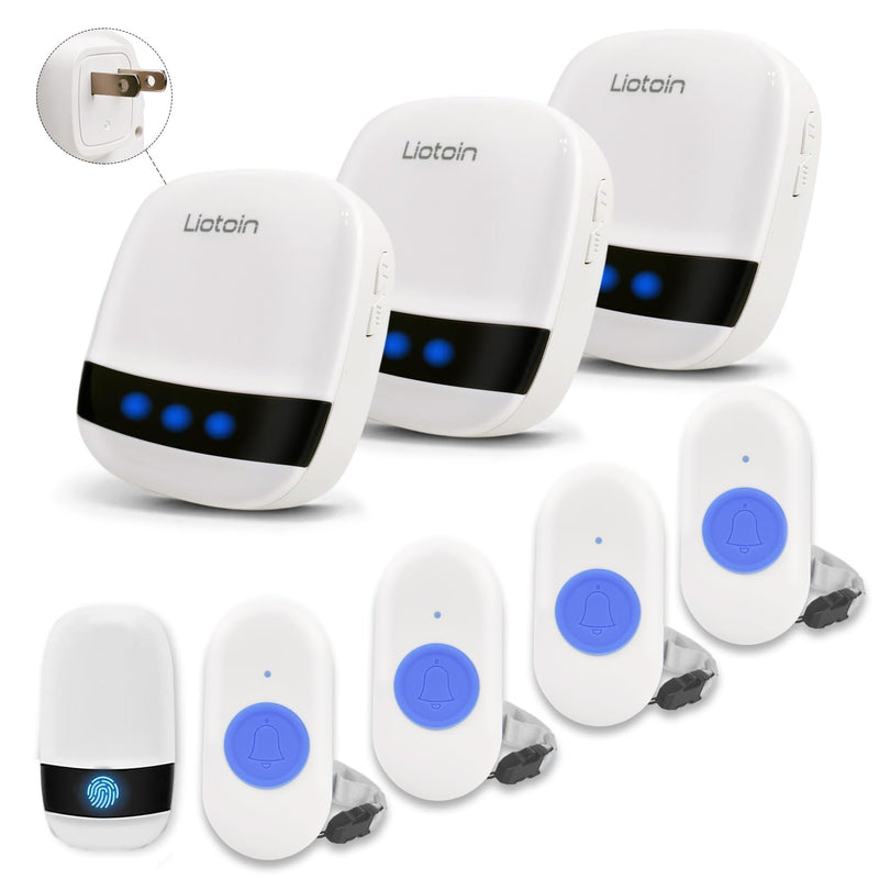 Caregiver Pager Wireless Call Button Call Bell Call Light Alert Button for Home/Elderly/Patients/Disabled Nurse Alert System Emergency Button 3 Plugin Receivers 5 Waterproof Transmitters 5 Transmitter + 3 Plug-in Receiver