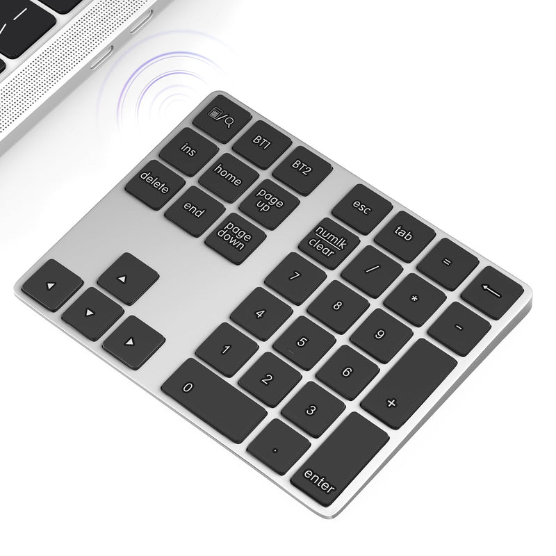 [AUSTRALIA] - Foloda Bluetooth Number Pad for Laptop Wireless Number Keypad for Laptop, Rechargeable 10 Key USB Numeric Keypad Numpad for Laptop PC Notebook Silver Grey 