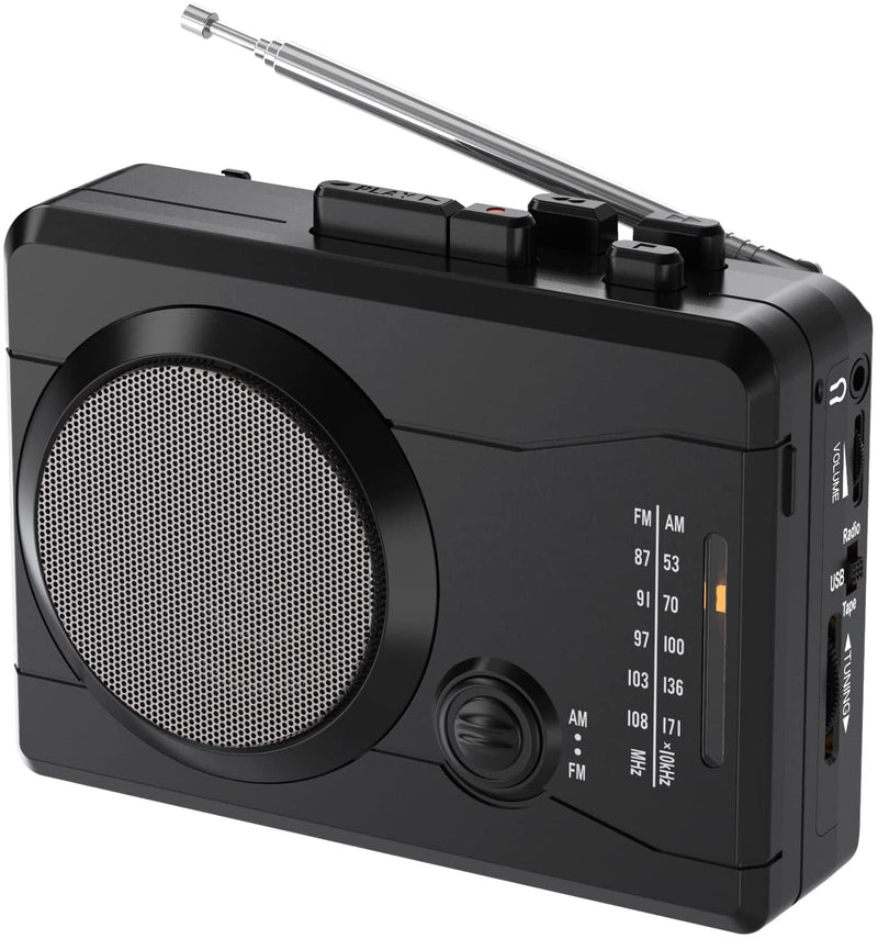 Cassette Player Recorder, Portable Retro Tape Player Audio Recording, AM/FM Radio, Tape to MP3 Converter, Built-in External Speaker,Suitable for Leisure Sports,Entertainment,Everyday Recording(Black) Black