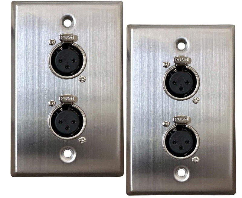 XLR Wall Plate - Dual 3-pin XLR Female, Stainless Steel (Dual Port) Dual Port XLR Female
