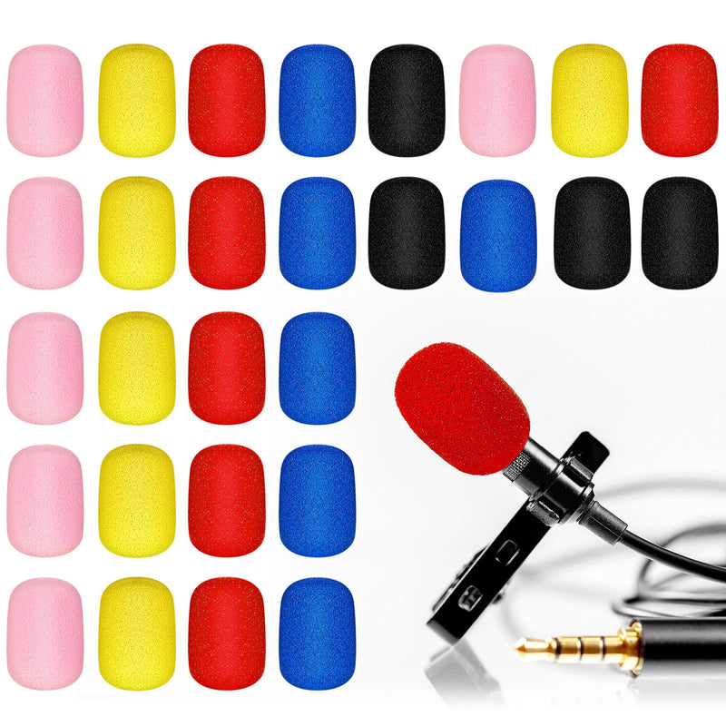30 Pcs Mini Size Lapel Headset Microphone Windscreen Sponge Microphone Foam Covers Lavalier Mic Covers for Microphones Variety of Headset, Noise Reduction, 5 Colors