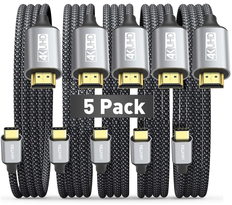 UANTIN USB C to HDMI Cable 10Ft for Home Office 4K High-Speed 5-Pack | USBC to HDMI Cord [Thunderbolt 3/4/5 Compatible] with MacBook Neo, Galaxy S9 to S25, iPhone 17 Pro/Max, iPad Pro, Surface 5 Pack