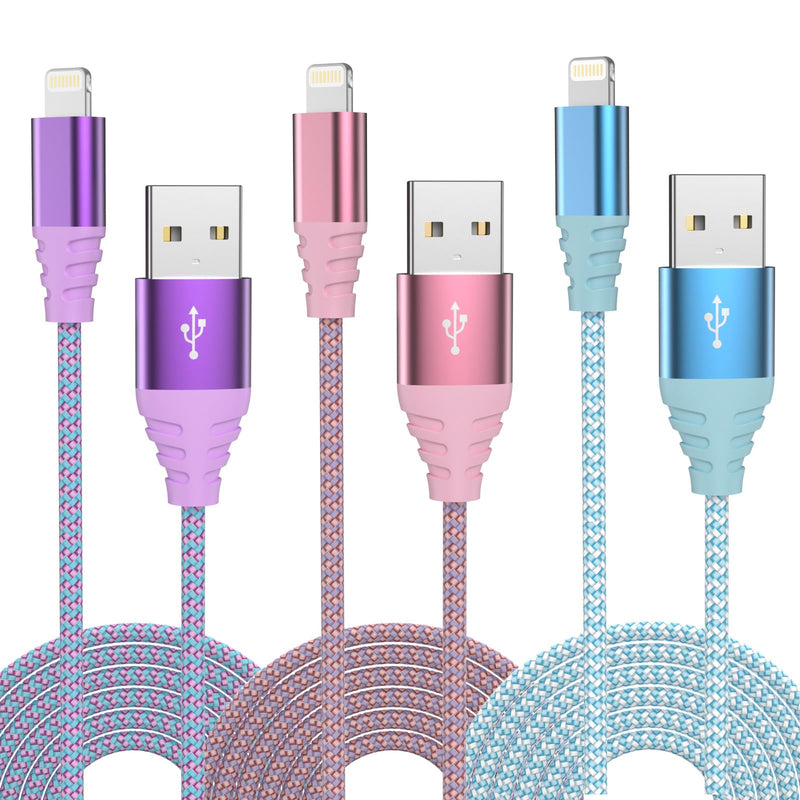 [AUSTRALIA] - iPhone Charger Fast Charging 3pack 6FT Apple MFi Certified Lightning Cable Nylon Braided iPhone Charger Cord Compatible with iPhone 14/13/12/11 Pro Max/XS MAX/XR/XS/X/8/7 Plus iPad AirPods 