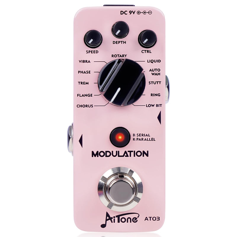 [AUSTRALIA] - AITONE Modulation Pedal for Electric Guitar with Chorus Flanger Tremolo Phaser Vibrato Multi Digital Guitar Pedals 11 Modulation Modes (AT-03) Light pink 
