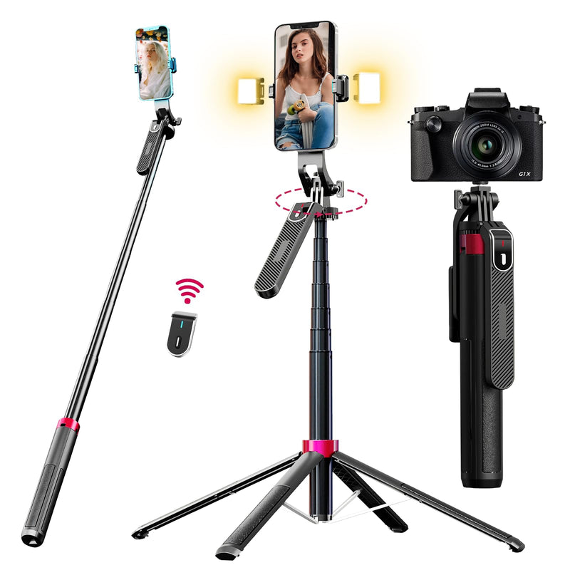 WOVTE 71" Selfie Stick Tripod with 2 Lights, Extendable Tripod for iPhone, Selfie Stick Tripod Stand with Remote, Portable Phone Tripod for Cell Phone Compatible with iPhone/Android, Gopro