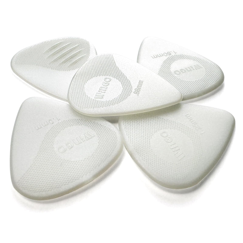 [AUSTRALIA] - WINGO Guitar Picks with Grip Stamped, Non Slip Picks 5 Pack (073, 088, 1.0, 1.25, 1.5mm) for Acoustic Electric Guitar Bass- White Color. 
