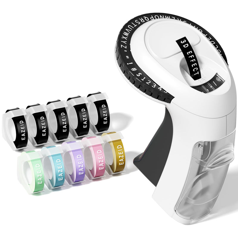 [AUSTRALIA] - Embossing Black Label Maker Machine with-Tape, Retro Embossed Label Maker Manual, Vintage 3D Emboss Labeler with 10 Rolls Macaroon Embossing Label Tapes for Home Kitchen Office School Kids 