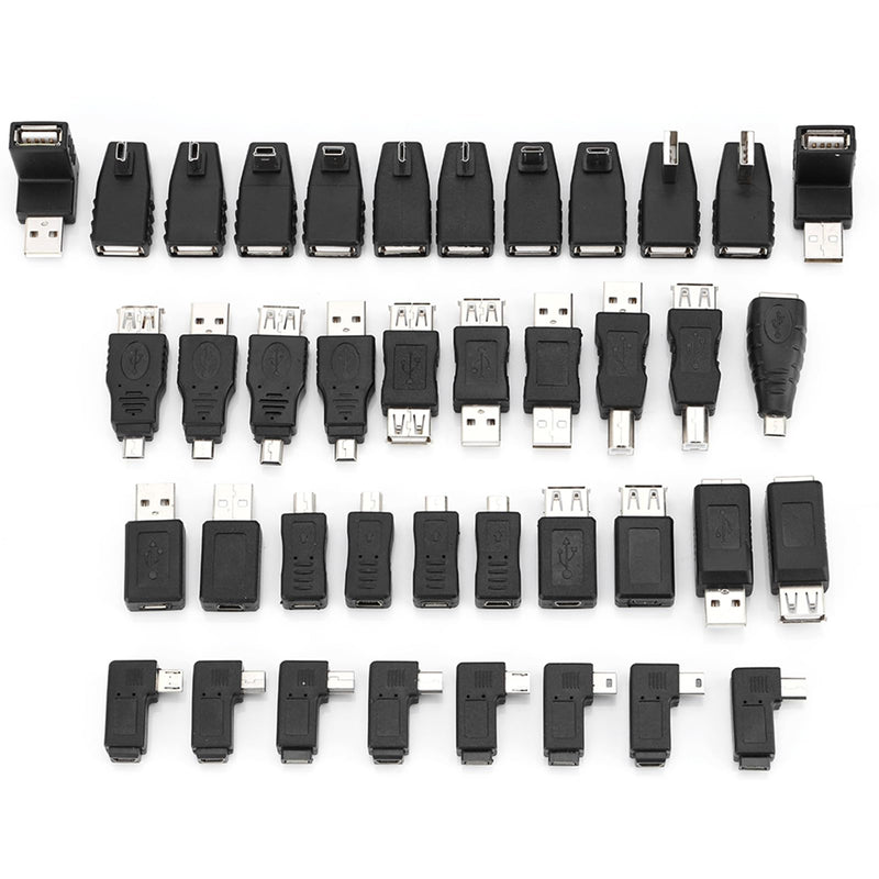 USB Adapter Kit, 40Pack Plug and Play Angled Mini Micro Type B Male Female Converters Connectors Type C Female to Micro USB Male Adapter for USB 2.0 Adapters