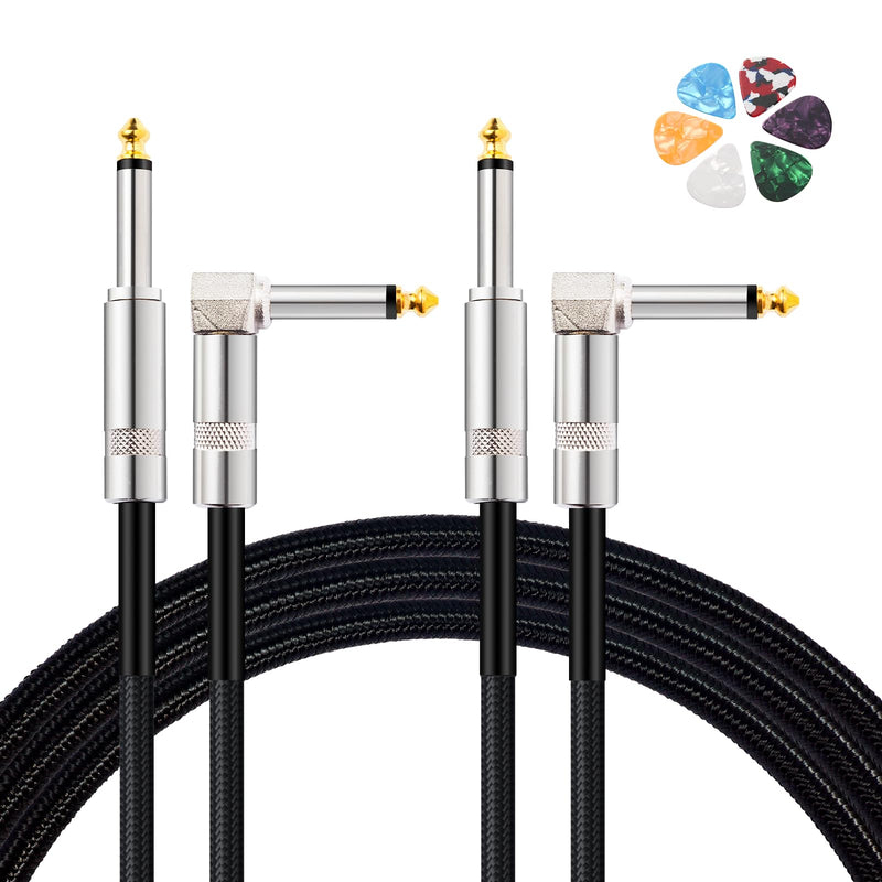 2-Pack Guitar Cable, 10FT Instrument Cable Guitar Amp Cord, Noise Free and Long-Lasting Guitar Cord for Bass Guitar & Electric Guitar/Keyboard/Mandolin 1/4 Inch Cable Right Angle Black
