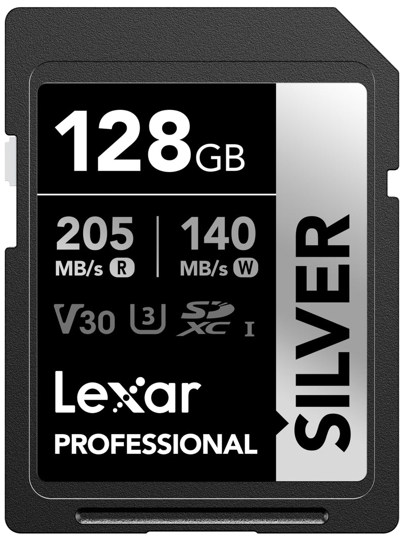 Lexar 128GB Professional Silver SDXC Memory Card, UHS-I, C10, U3, V30, 4K Video, Up to 205/140 MB/s Read/Write, for Professional Photographer, Videographer, Enthusiast (LSDSILV128G-BNNNU)