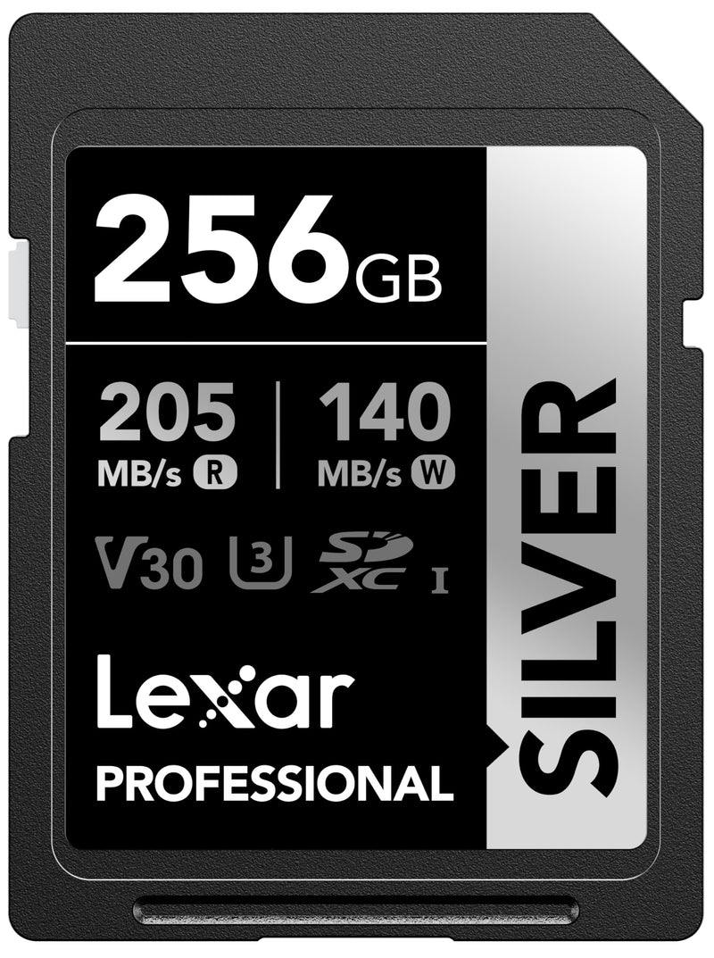 Lexar 256GB Professional Silver SDXC Memory Card, UHS-I, C10, U3, V30, 4K Video, Up to 205/140 MB/s Read/Write, for Professional Photographer, Videographer, Enthusiast (LSDSILV256G-BNNNU)