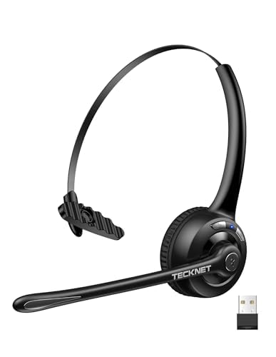 [AUSTRALIA] - TECKNET Wireless Headset, Bluetooth Headphones with Noise Cancelling Microphone for Trucker, Hand Free Wireless Headset with Mute Mic Luxury configuration 