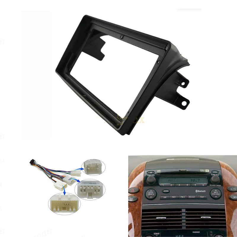 9'' Inch Car Radio Stereo Dash Frame Fascia Bezel Panel Compatible for Toyota Sienna 2004~2010 w/Power Harness Cable Install Trim Style B