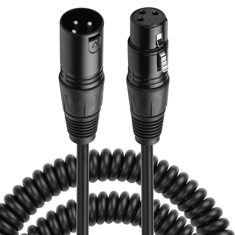 CERRXIAN XLR Microphone Coiled Cable, XLR to XLR Male to Female Cable, Balanced XLR Cable 8 Feet, Oxygen-Free Copper Mic Cables, XLR Speaker Cables - Black (Straight Male XLR to Straight Female) Straight Male XLR to Straight Female