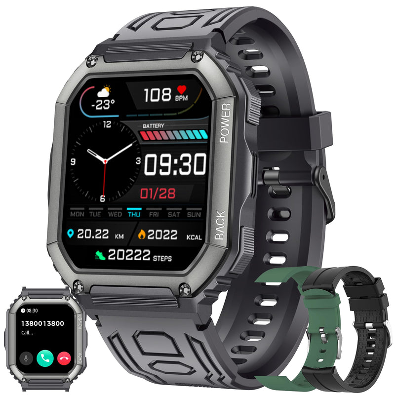 Smart Watches for Men(Answer/Make Call), 1.8" HD Fitness Tracker Watch with Blood Pressure/Heart Rate Monitor, SpO2, 100+ Sports Fitness Smart Watch for Android/iOS Phones, 3 Watch Bands (Black)