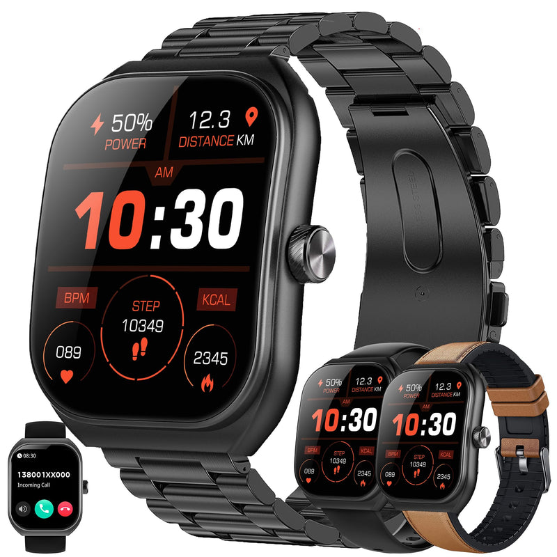 Smart Watches for Men(Answer/Make Call), 2.01" Curved Screen HD Fitness Tracker Watch with Blood Pressure/Heart Rate Monitor, SpO2, Fitness Watch for Men, Smart Watch for Android/iOS Phones (Black)