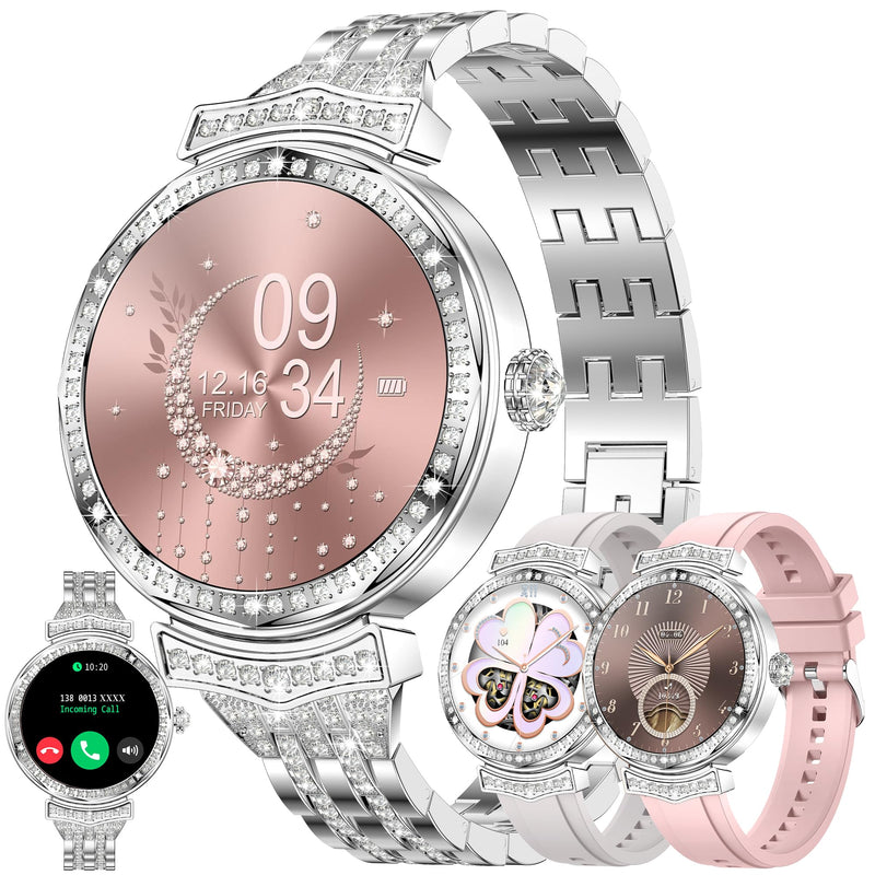 Smart Watches for Women(Answer/Make Call), 1.32" AMOLED Fitness Tracker Watch with Blood Pressure/Heart Rate Monitor, Fitness Watch for Men, 100+ Sports Smart Watch for Android/iOS Phones (Silver) Silver
