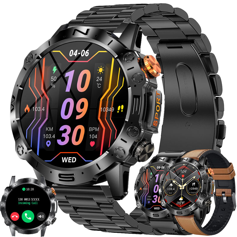 Smart Watches for Men(Answer/Make Call), 1.43" AMOLED Fitness Tracker Watch with Blood Pressure/Heart Rate Monitor, SpO2, Fitness Watch for Men, Smart Watch for Android/iOS Phones, 3 Bands (Black) Black