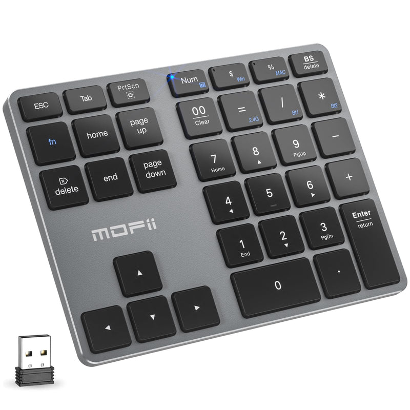 MOFII Number Pad for Laptop - Bluetooth Gray Wireless Numeric Keypad 35 Keys USB-C Rechargeable Numpad, Accounting Portable Financial Data 10 Key for Laptop/PC/Desktop/Notebook/Surface Pro Dark grey
