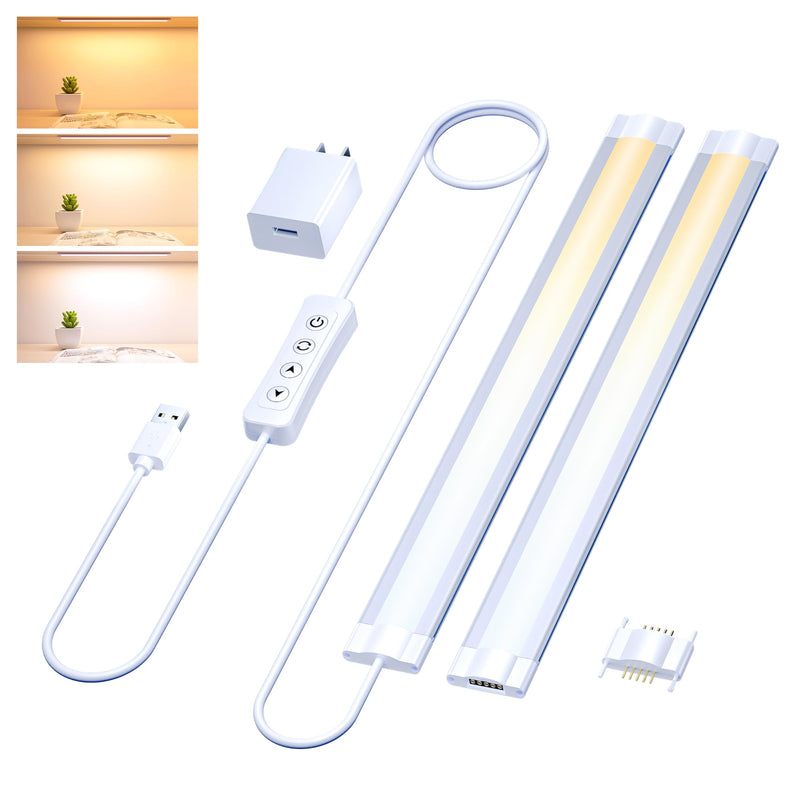 LED Under Cabinet Lighting USB Plug in Cabinet Lights,3 Levels CCT(3000K/4000K/6000K),Ultra-Thin 12Inch - 2X Dimmable Indoor Light Bar Linkable for Under Counter,Desk,Shelf,Closet,Workbench,8W,720LM 12''-2x-LED Bars