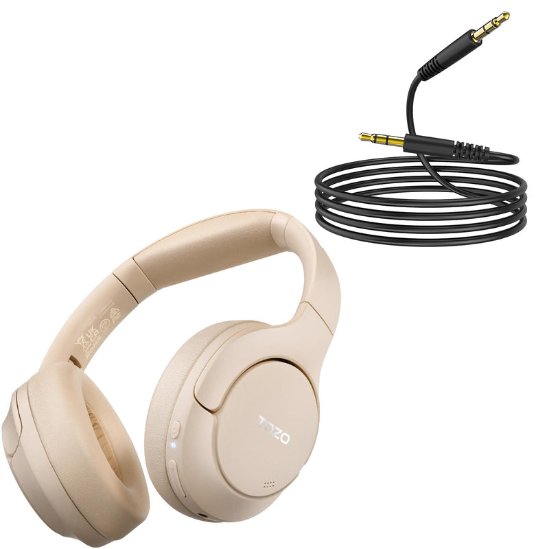 TOZO HT2 Hybrid Active Noise Cancelling Headphones Khaki + 3.5mm Audio Cable Aux Cable Compatible for Headphone Tablets