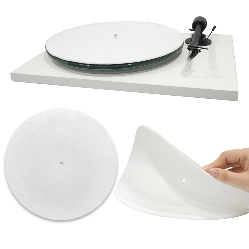 Turntable Platter Slipmat White 12-inch Anti Static Vinyl Record Player Felt Fabric Mat Vibration Dampening for LP Enhance Sound Quality