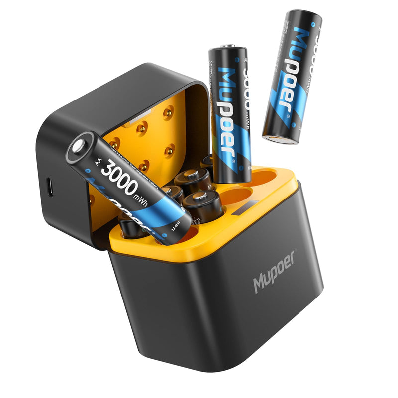 Rechargeable AA Batteries Lithium with Charger, 8 Pack 1.5V 3000mWh Double A Batteries Rechargeable, Long Lasting AA Li-ion Battery with Integrated Charging Storage Box - Blue